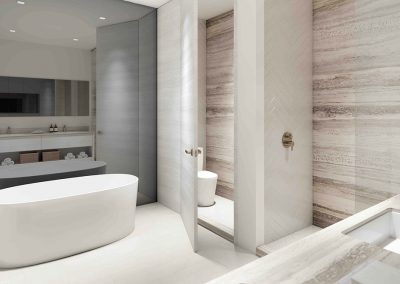 3D rendering sample of a bathroom design at Arbor Residences Miami condo.
