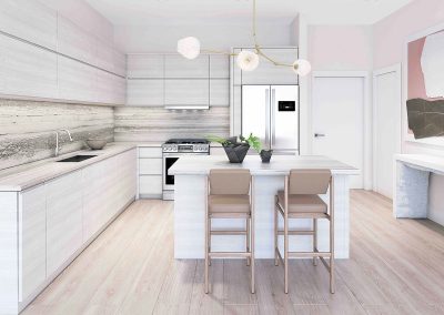 3D rendering sample of a kitchen design at Arbor Residences Miami condo.