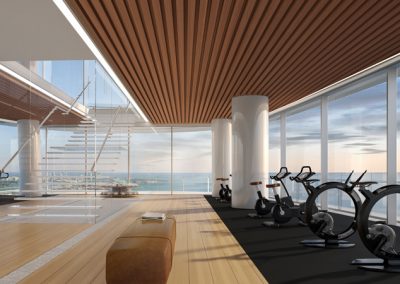 3D rendering sample of the gym design at Aston Martin Residences.