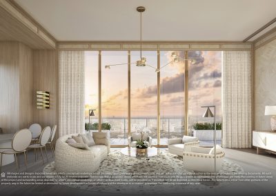 3D rendering sample of a white living room design at Elysee condo.