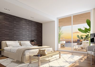 3D rendering sample of a bedroom at Monaco Yacht Club & Residences.