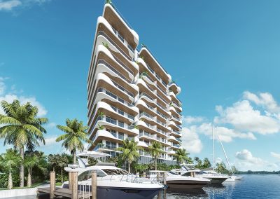 3D rendering sample of a the private marina at Monaco Yacht Club & Residences.