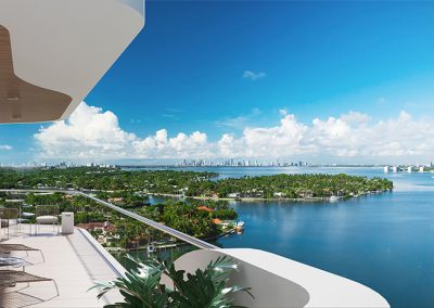 3D rendering sample of a terrace at Monaco Yacht Club & Residences at daytime.